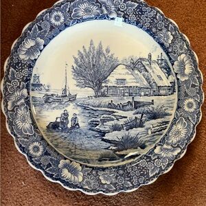 Delft Royal Sphinx Blue White Landscape Porcelain Wall Plate Charger Approx 14”